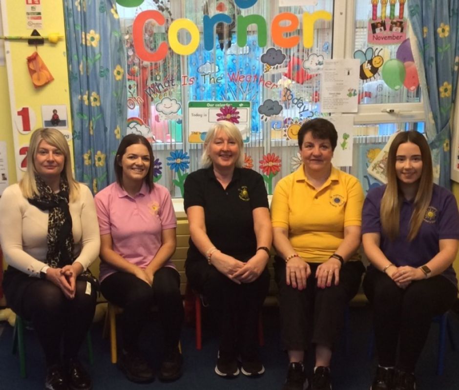 Left to Right: Mrs Roisin Lavery (Secretary) Miss Sarah Wright (Learning Assistant) Ms Catherine McDonald-Anakaa (Principal & DT Child protection) Mrs Katrina McCormick ( Learning Assistant) Miss Emma Robinson ( SEN Assistant)